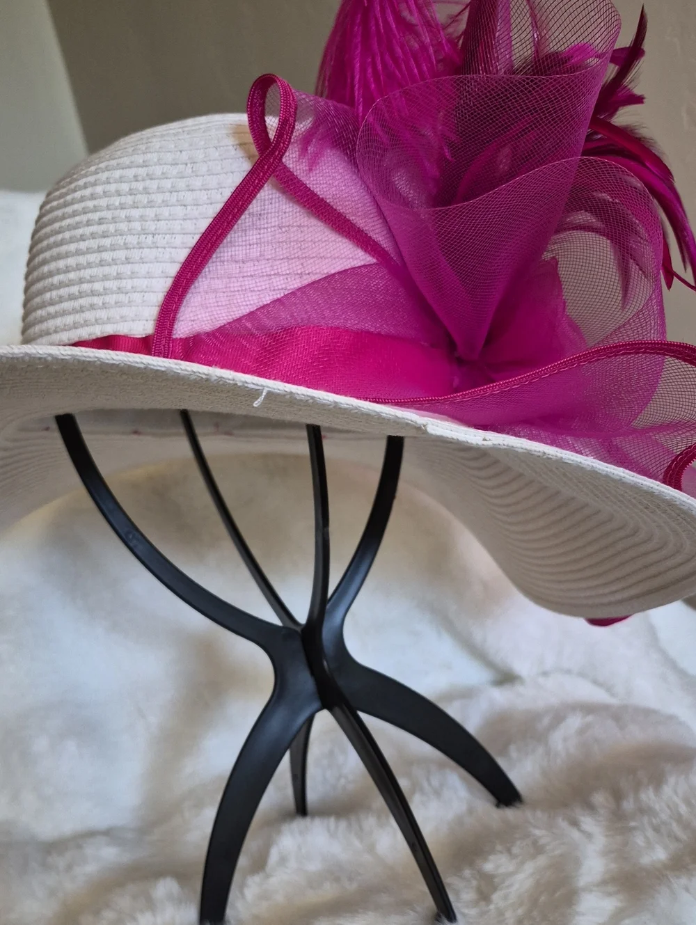 Fuchsia Feather Fascinator Hat Kentucky Derby Church Wedding Tea Party